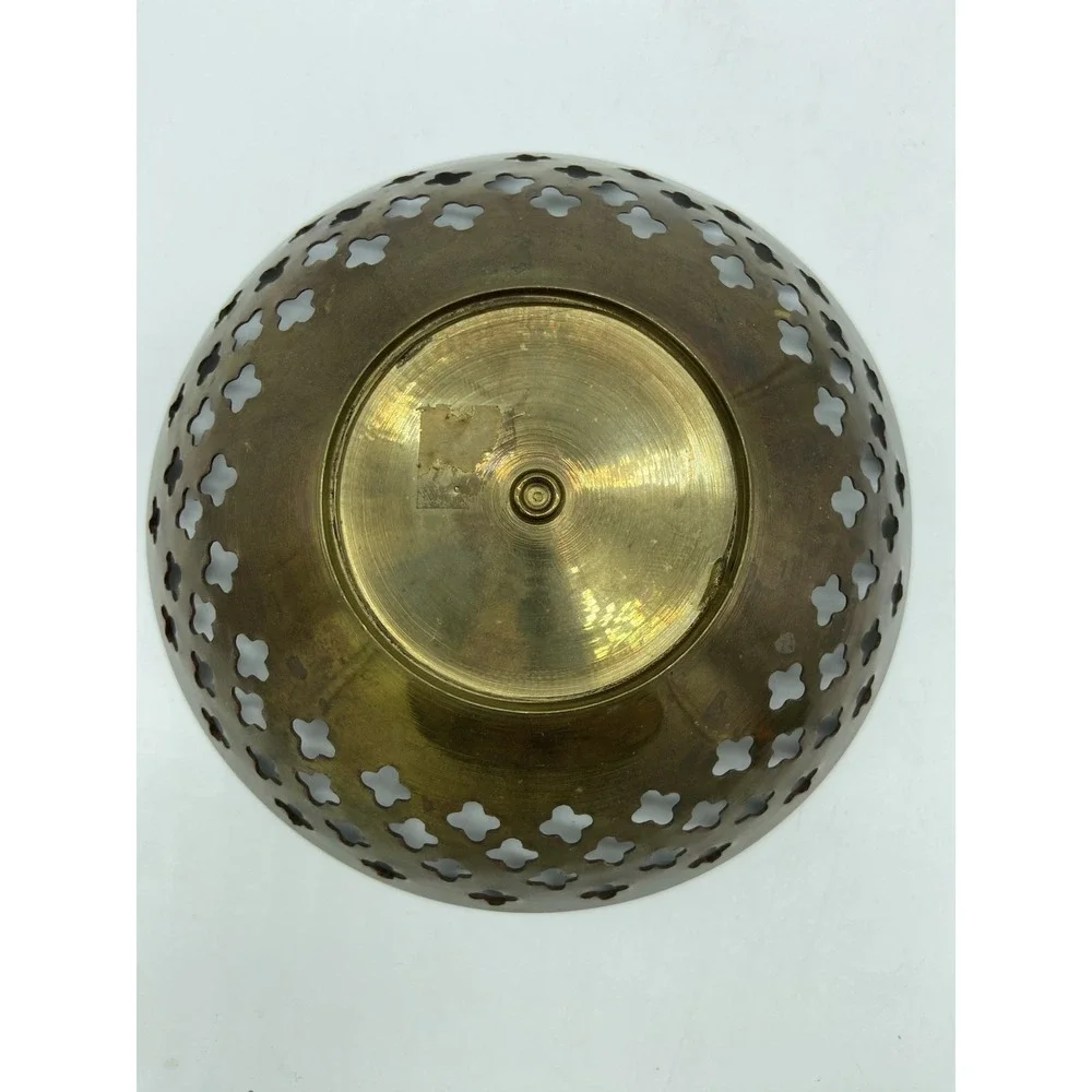 Brass Trinket Dish Pierced Engraved Hollywood Regency Vanity Farmhouse Vintage